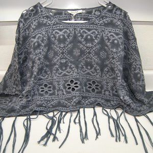 Honey Belle Fringe Eyelet Top NWT Steel Grey Small